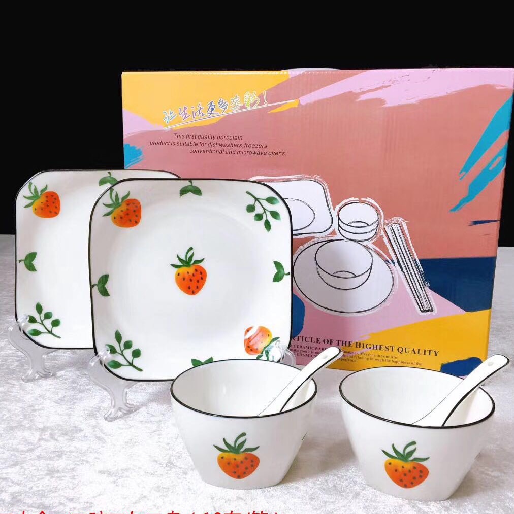 Two bowls, two spoons, two plates