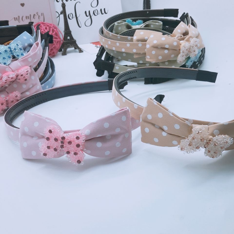 Summer new net red female little fresh chiffon fabric bow crystal headband sweet handmade headband hair accessories Item Picture