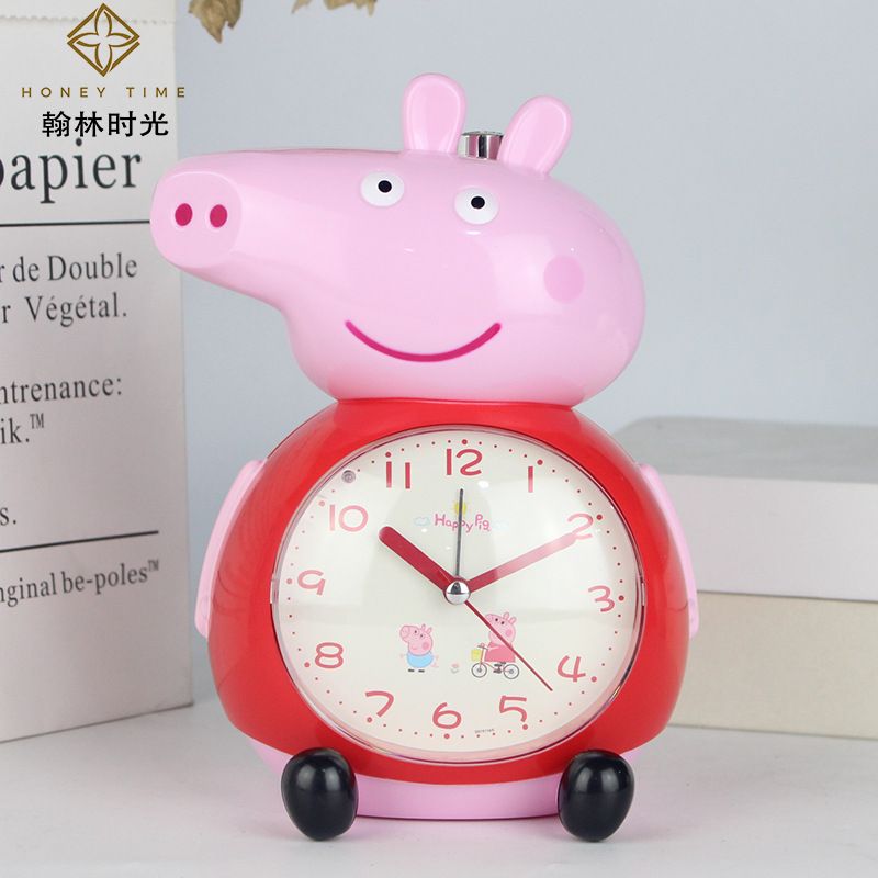 Creative new cute cartoon side face piggy Clock Children students bedside bedroom dual tone snoozing scan alarm clock