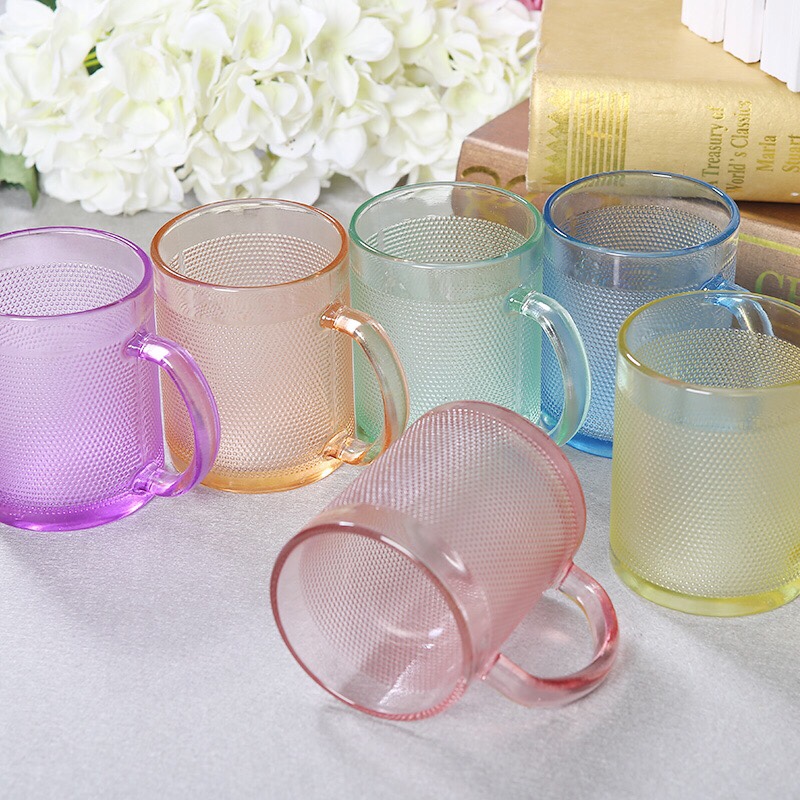 彩色六只装玻璃带把杯加厚玻璃杯果汁杯子家用套装防烫耐热水杯图