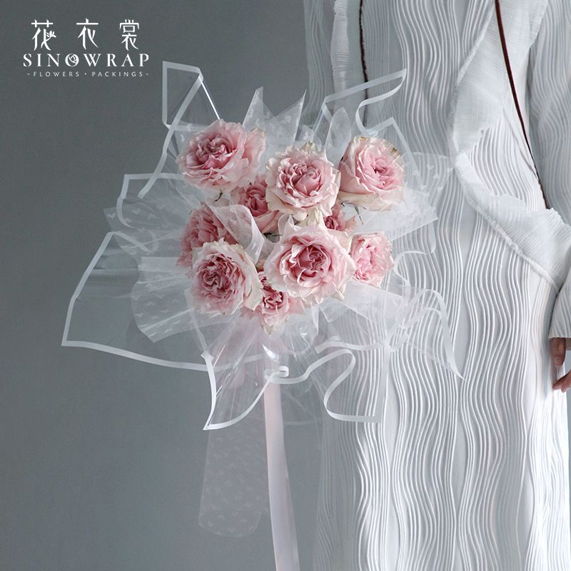 花衣裳 透明彩色边框玻璃纸鲜花包花纸 防水OPP包装纸花店材料