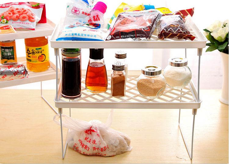 Kitchen plastic storage rack, folding storage rack, shelving rack, dish rack Application Scenario