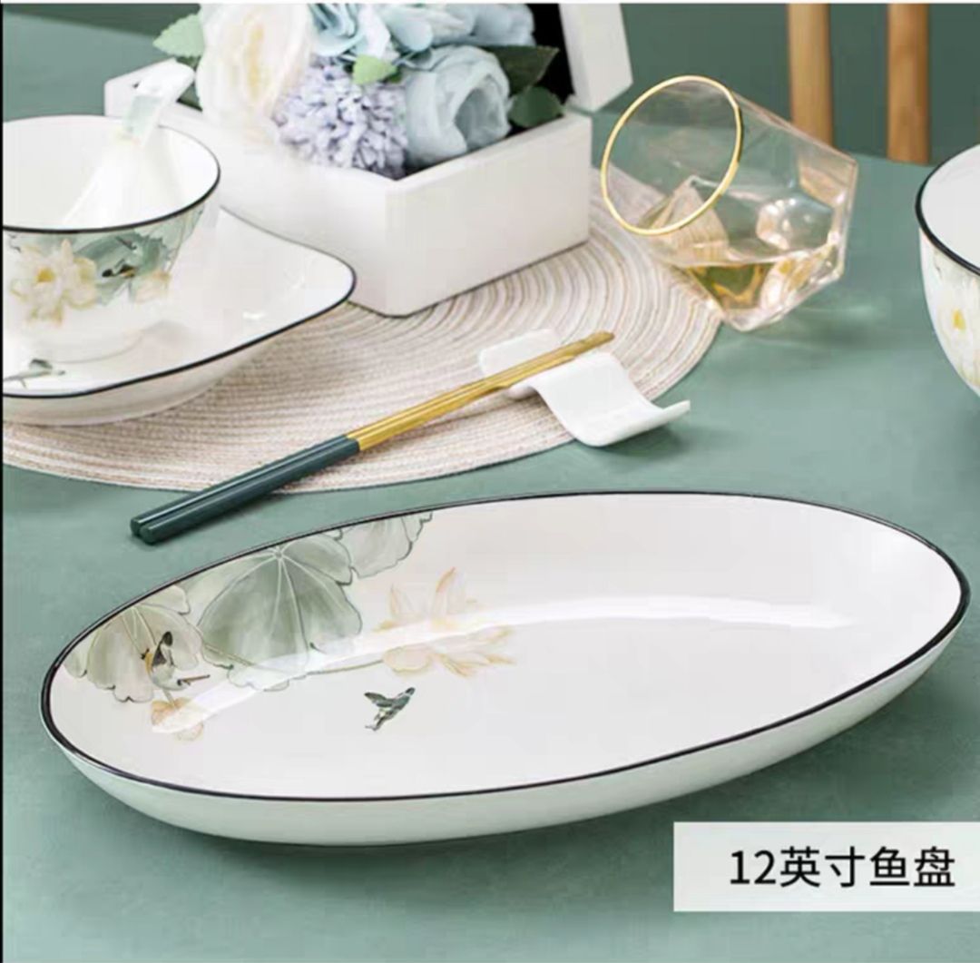 Ceramic Tableware Bowl Plate Piece Set Free Combination Of New Chinese Lotus World undefined