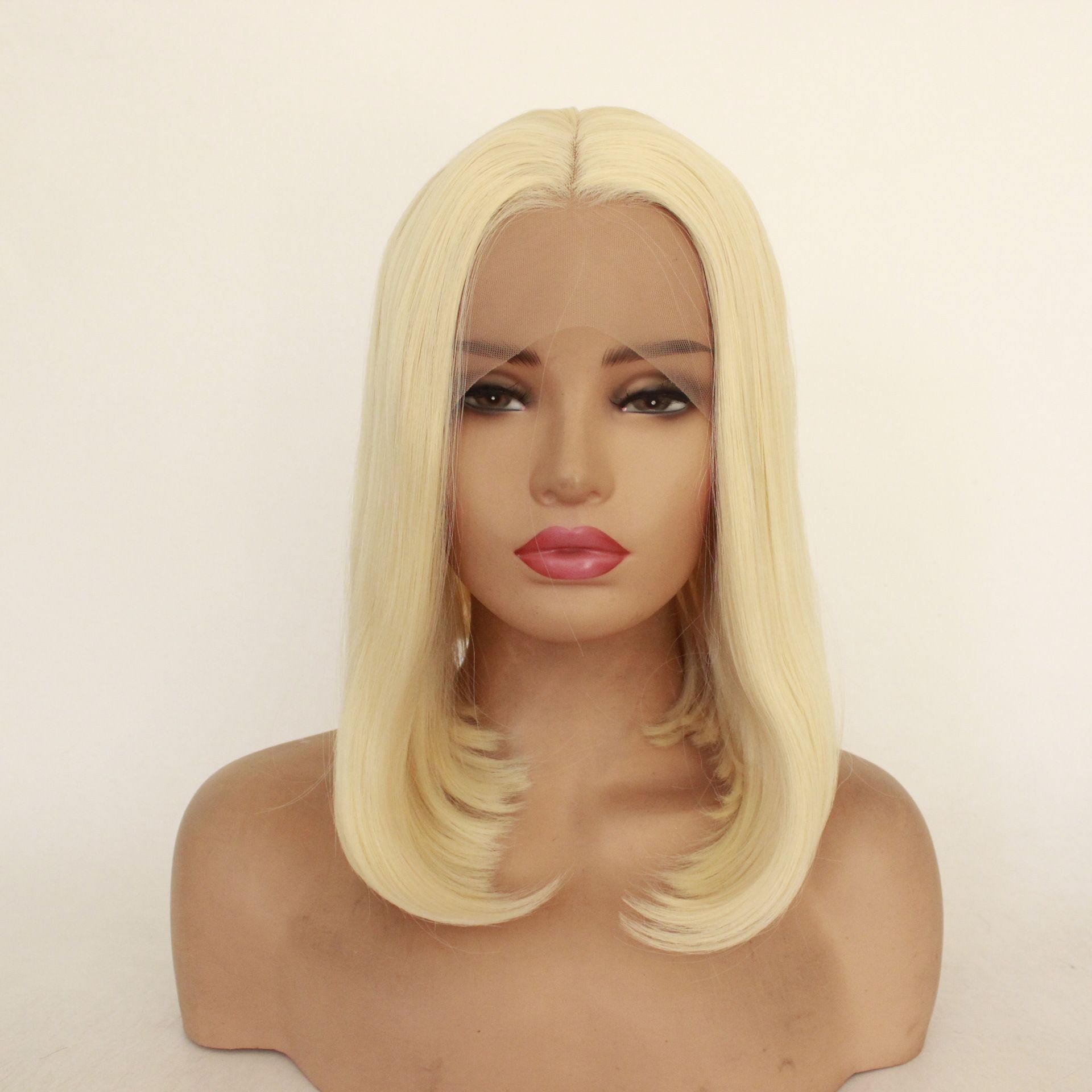 Hot style chemical fiber front lace wig and American fashion blonde short straight chemical fiber headgear can be customized