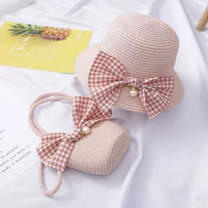 儿童遮阳帽女童夏新款草帽包包套装防晒太阳帽夏天公主宝宝婴儿帽