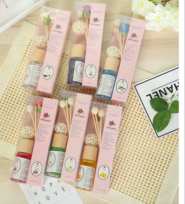 New flameless scented rose essential oil set, indoor perfume, rattan home gift box, air purifying material Specification image