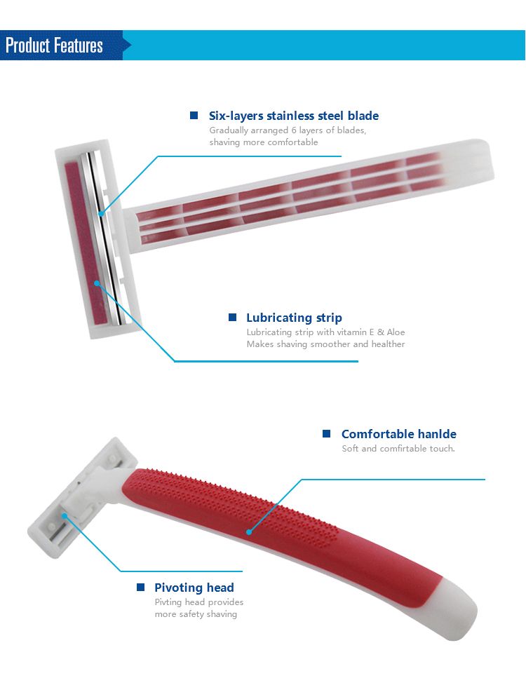 Factory direct sales of comfortable handle shavers, 3 pieces per pack, 2-layer blade heads with sliders, ladies' style detail image 2