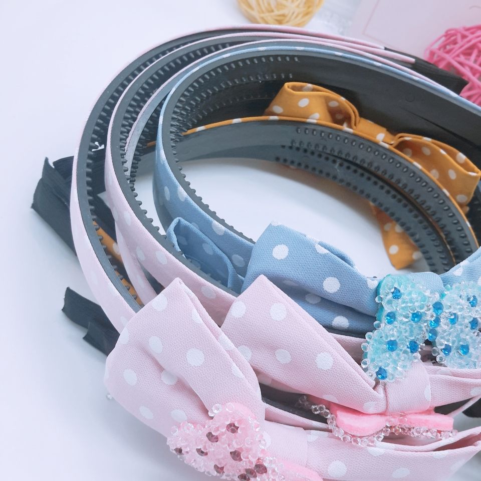 Summer new net red female little fresh chiffon fabric bow crystal headband sweet handmade headband hair accessories Application Scenario