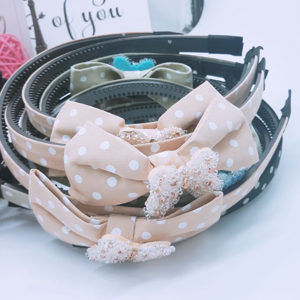 Summer new net red female little fresh chiffon fabric bow crystal headband sweet handmade headband hair accessories details Picture