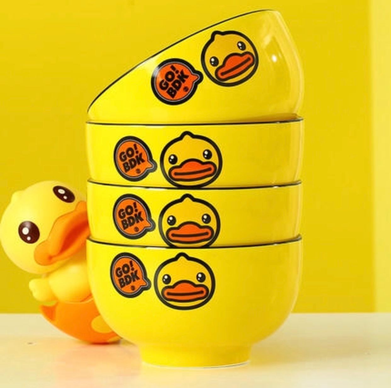 B.Duck Small Yellow Duck Bowl and plate freely combinable home ceramic set Popular tableware details Picture