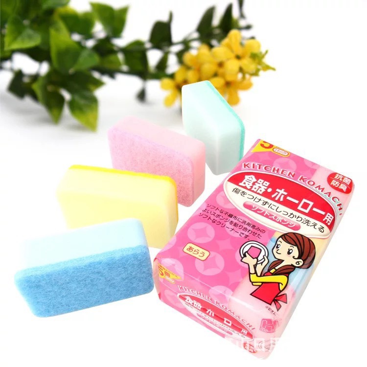The manufacturer directly provides Japanese packaging color sponge kitchen cleaning and washing dishes with sponge brush for super decontamination 5 pieces package thumbnail
