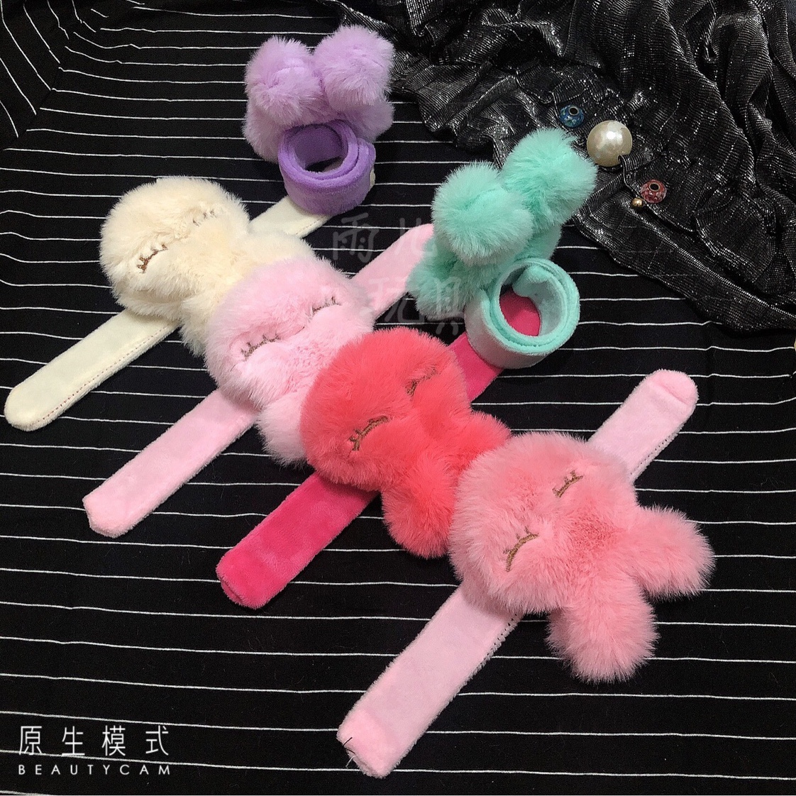 Plush fur pat-a-ring Hand ring plush rabbit Pat-a-ring cartoon embroidered rabbit pat-a-ring