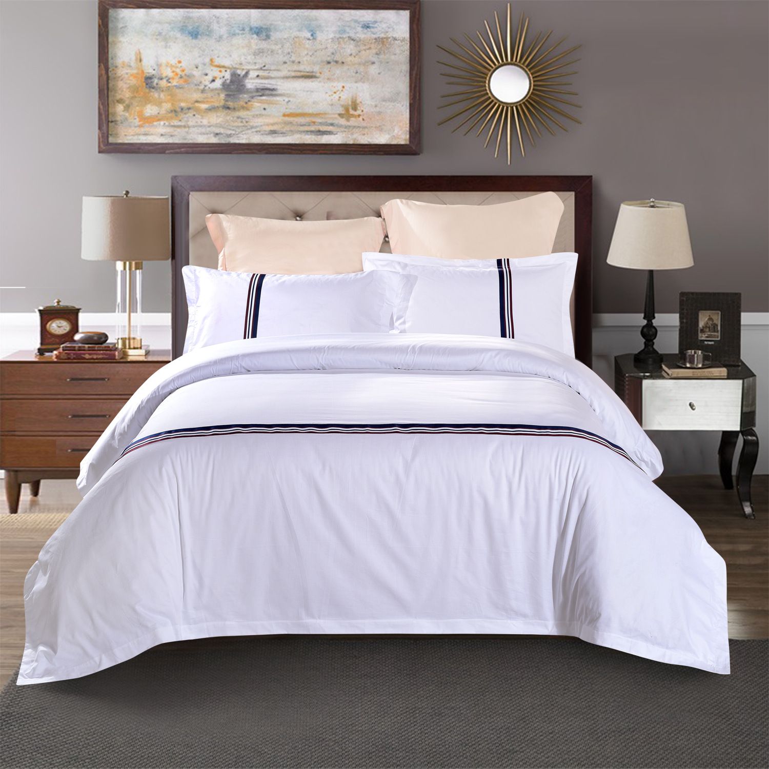 主题酒店布草四件套 全棉白色贡缎民宿宾馆床上用品定制四件套