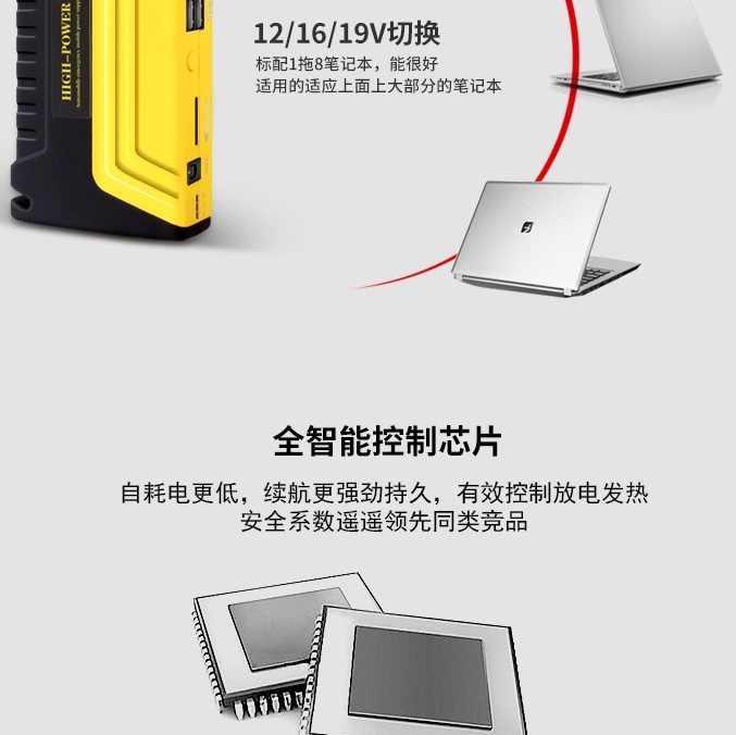 汽车应急启动电源12V车用多功能车载充电宝启动备用电源器白底实物图