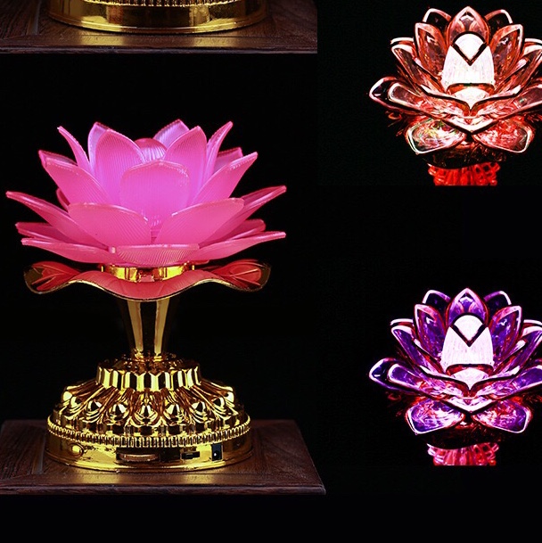 Buddha front prayer lamp, LED lotus lamp, plug-in battery lotus lamp