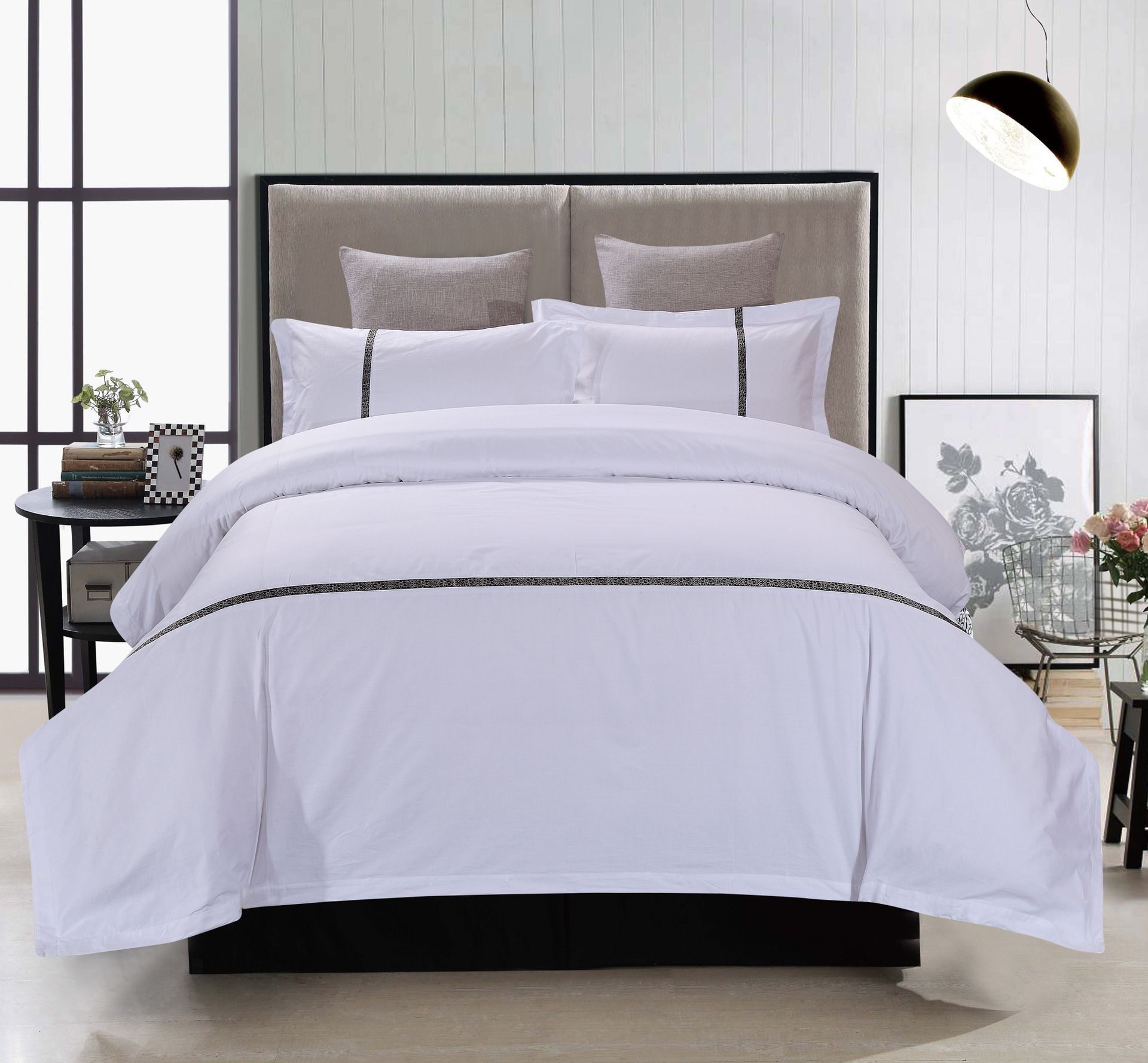 Theme hotel linen four-piece set, all-cotton white brocade, custom four-piece set of bed linens for homestay hotels Specification image