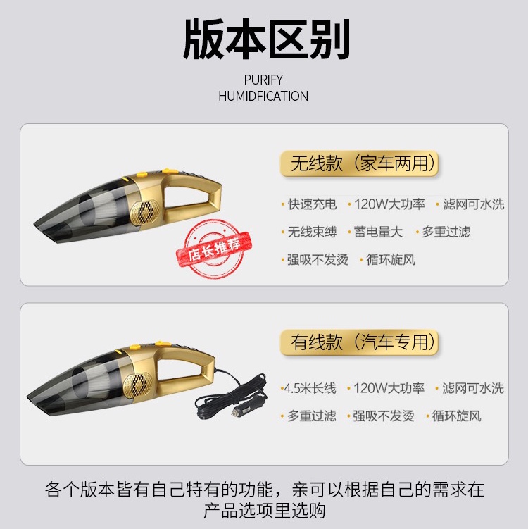 2020新款120w大功率干湿两用车载吸尘器 礼品广告促销手持吸尘器产品图