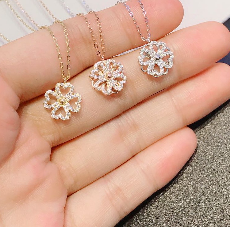 s925 sterling silver rotary four-leaf clover clavicle chain