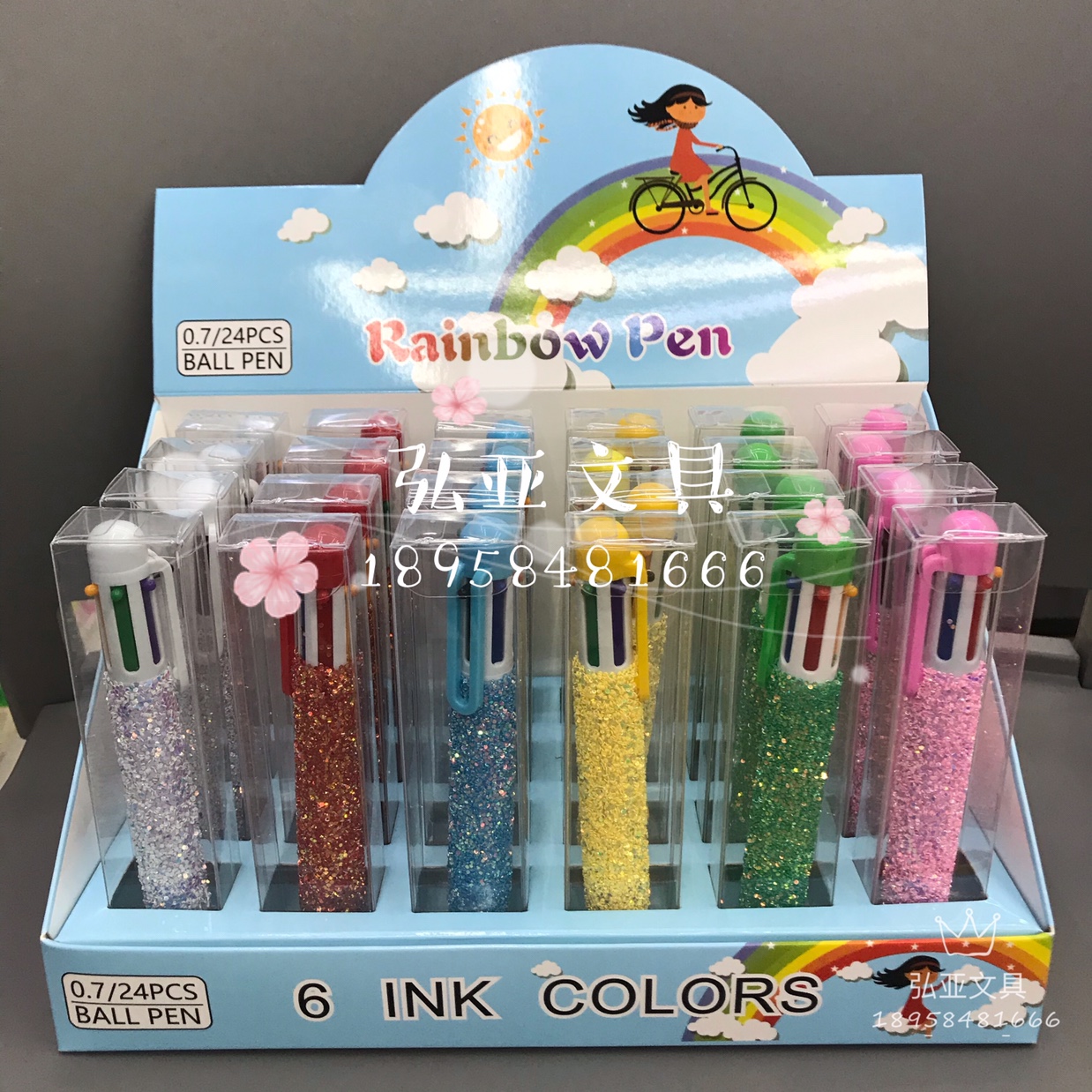 6-color ballpoint Pen Creative Glitter Multicolor Rainbow pen