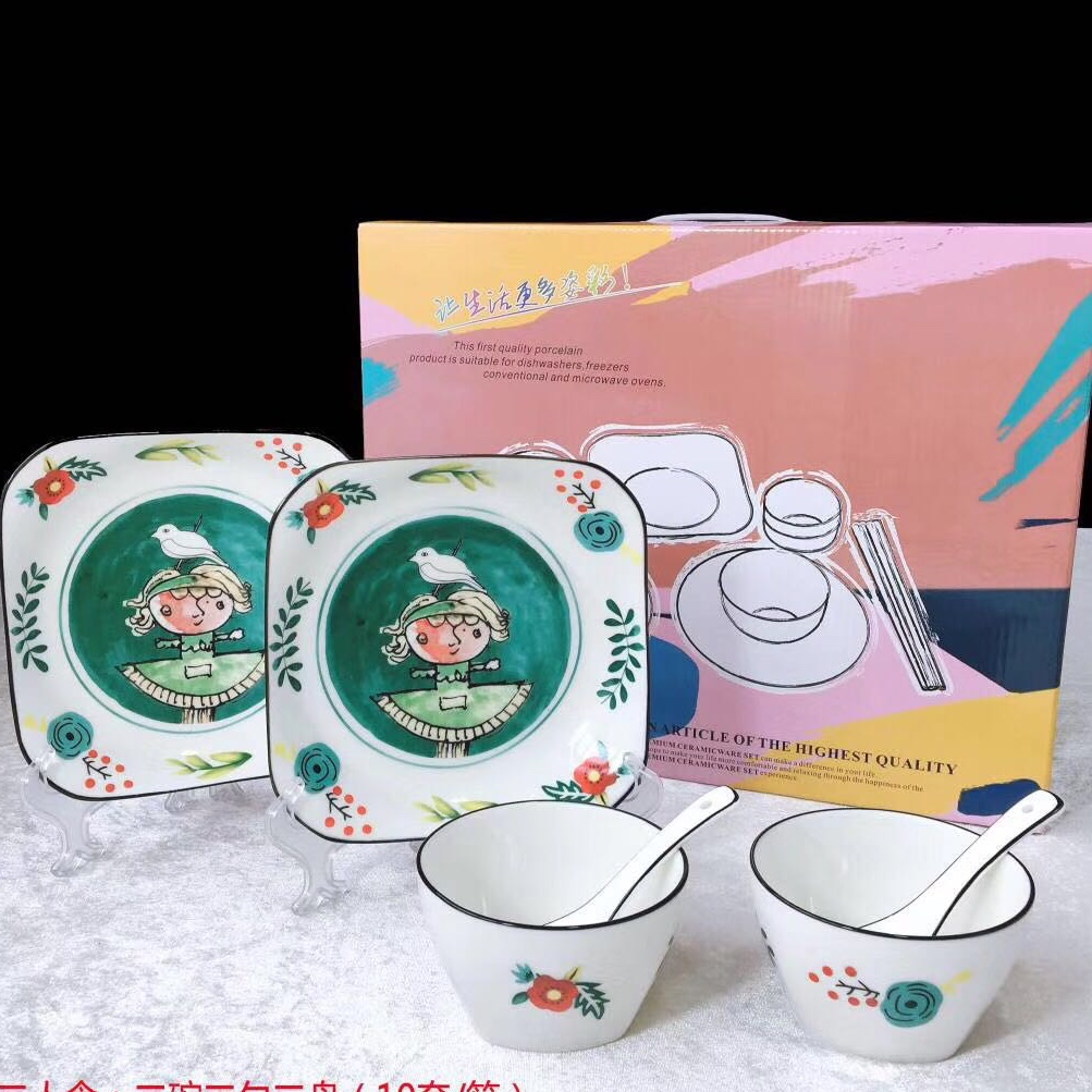 Two bowls, two spoons, two plates Specification image