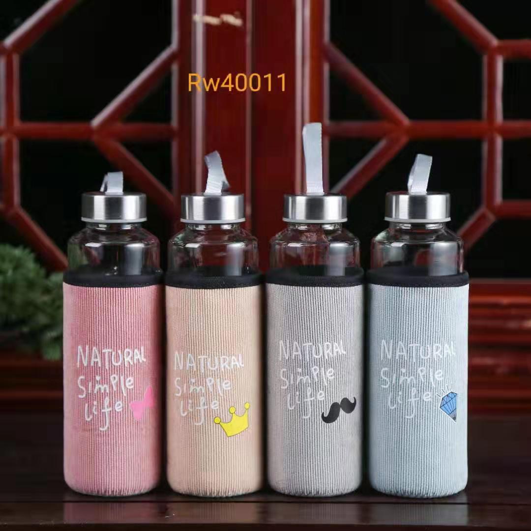 New corduroy glass cup, portable single-layer water cup, simple covered tea cup, heat-insulating and anti-drop glass cup undefined