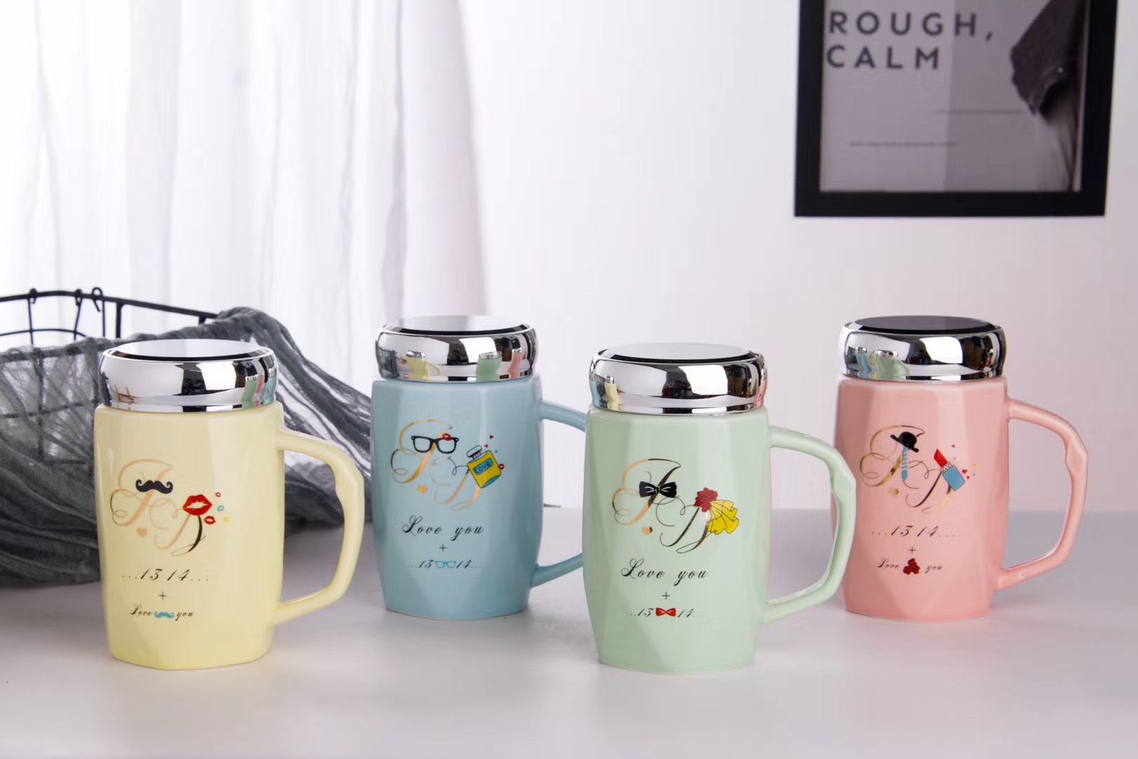 New mirror cup, ceramic insulated cup, office mug, creative, personalized, trendy and cute water cup with lid details Picture