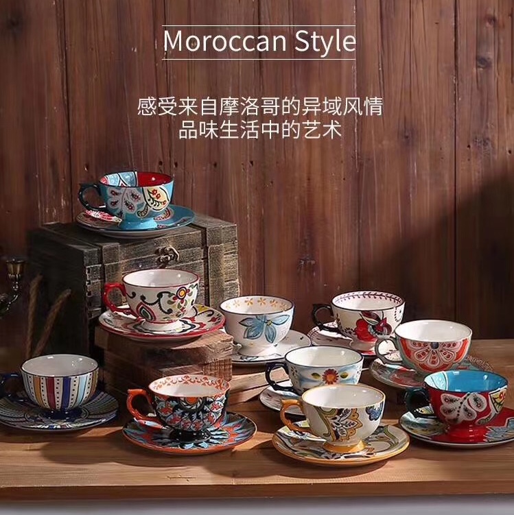 Moroccan ceramic coffee cups and saucers, Binyao 108