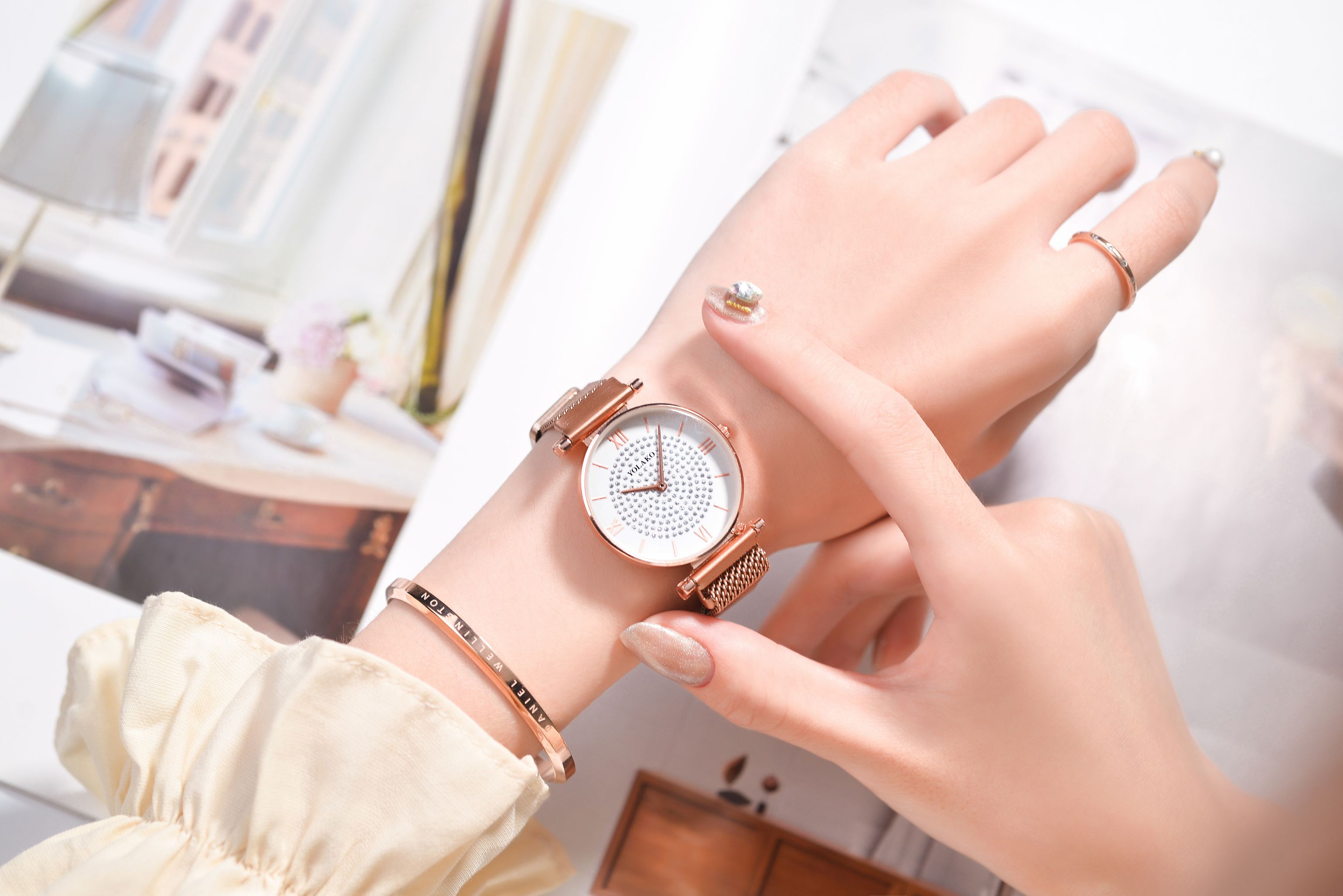 Oulaike ladies' leather strap watch Specification image