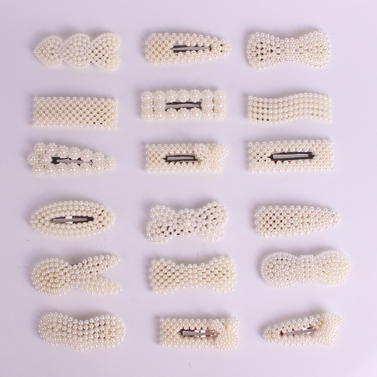 Ins imitation pearl hairpin female Korean web celebrity alloy headgear rhinestone hairpin one word clip duck bill clip thumbnail