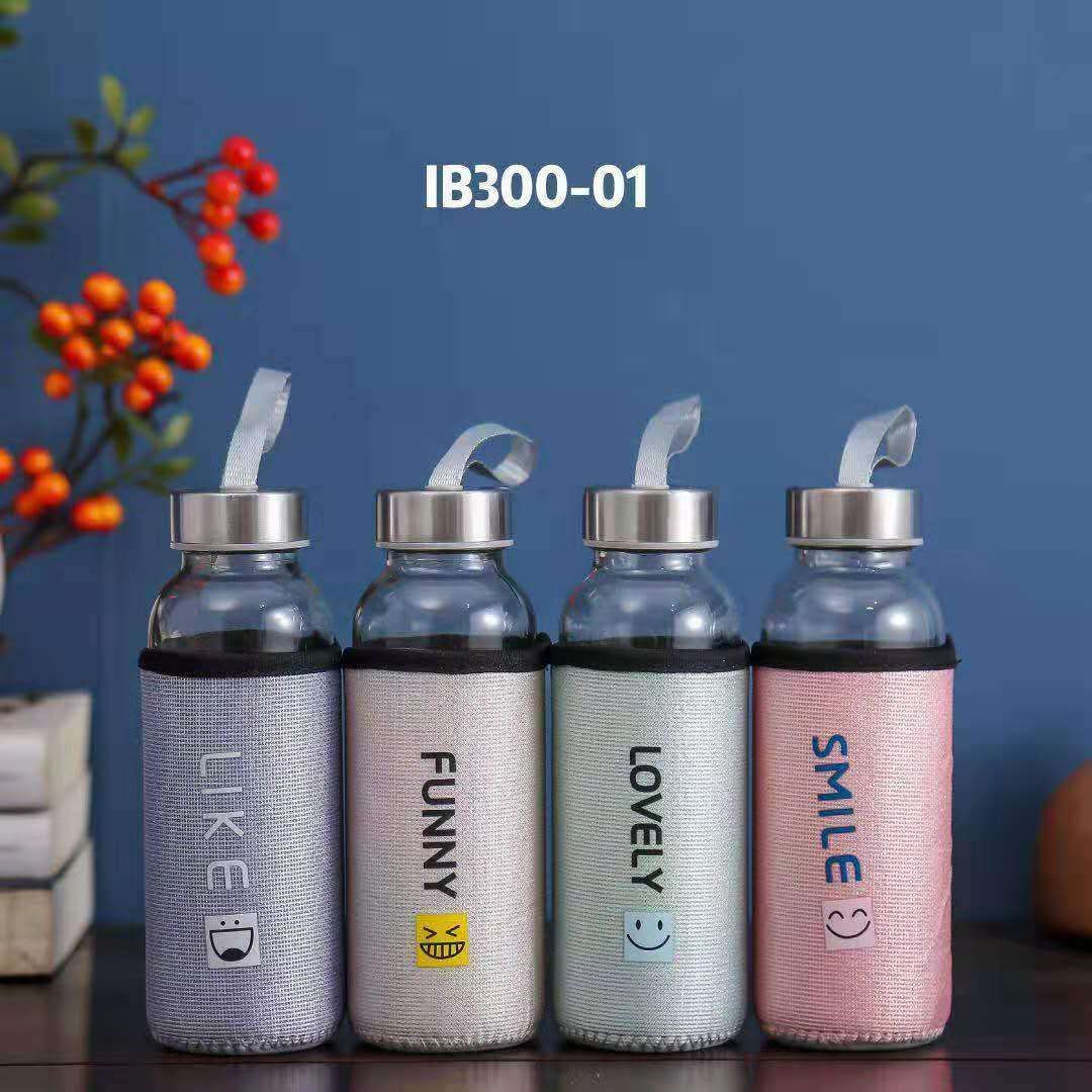 New color shiny silk cloth glass cup, portable single-layer water cup, simple covered tea cup, heat-insulating and anti-drop glass cup, 300ml Specification image