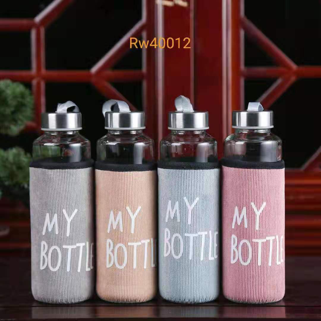 New corduroy glass cup, portable single-layer water cup, simple covered tea cup, heat-insulating and anti-drop glass cup Specification image