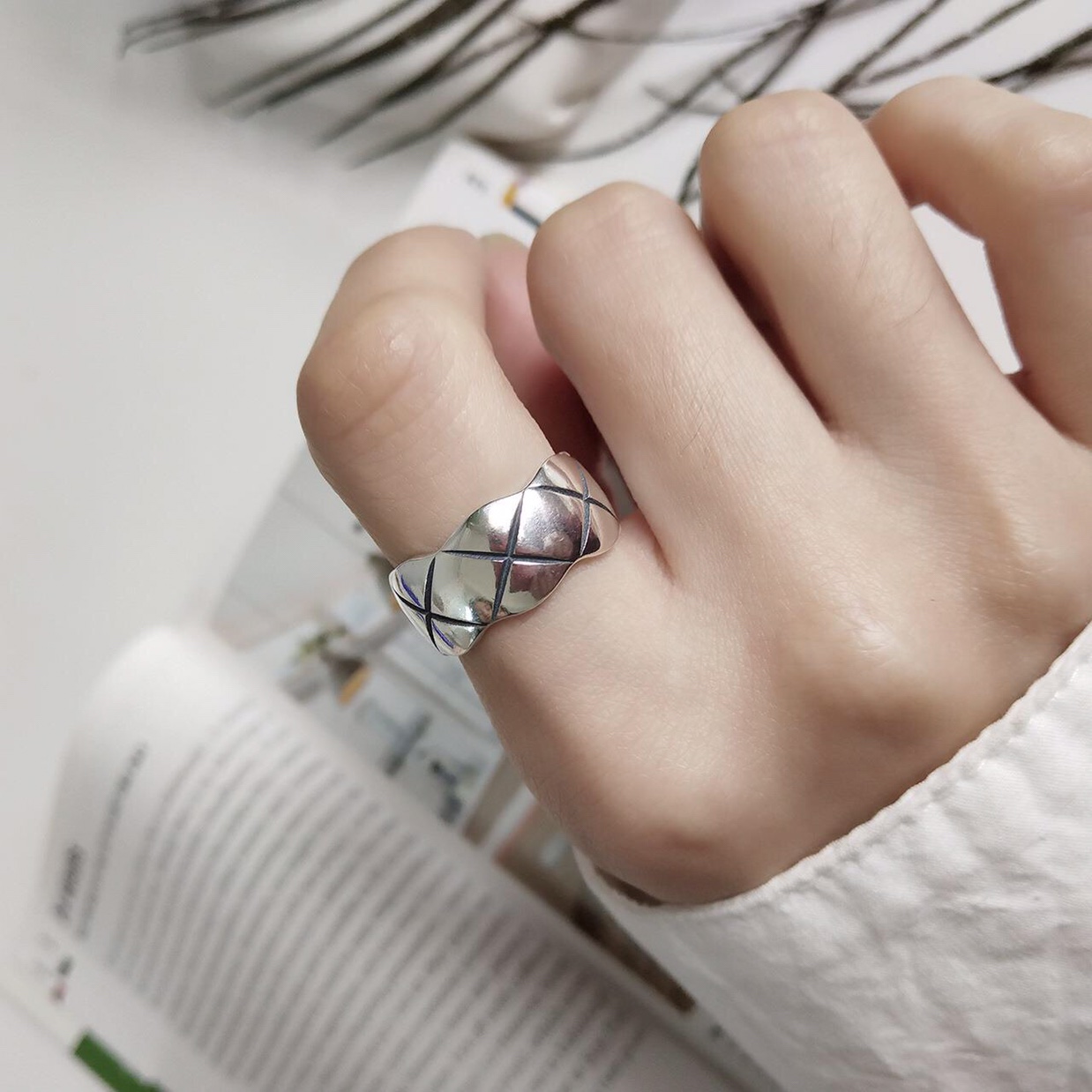 Diamond ring finger finger finger simple personality temperament fashion web celebrity single ring for men and women