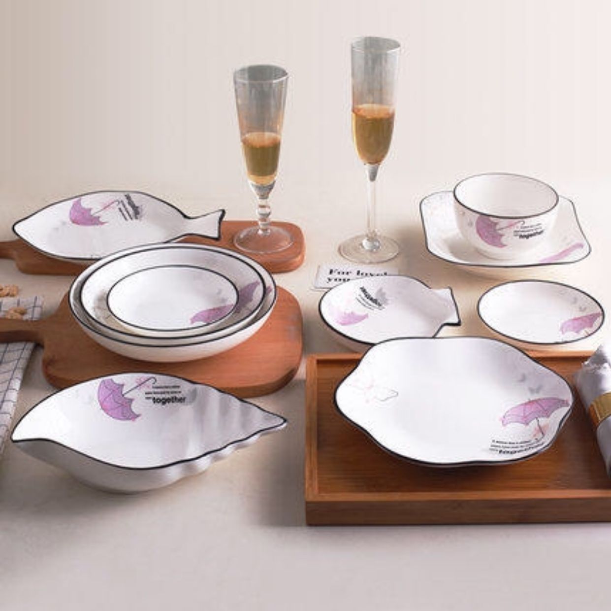 Disassembled bowls, plates, ceramic tableware, Nordic style, free combination, summer sentiment