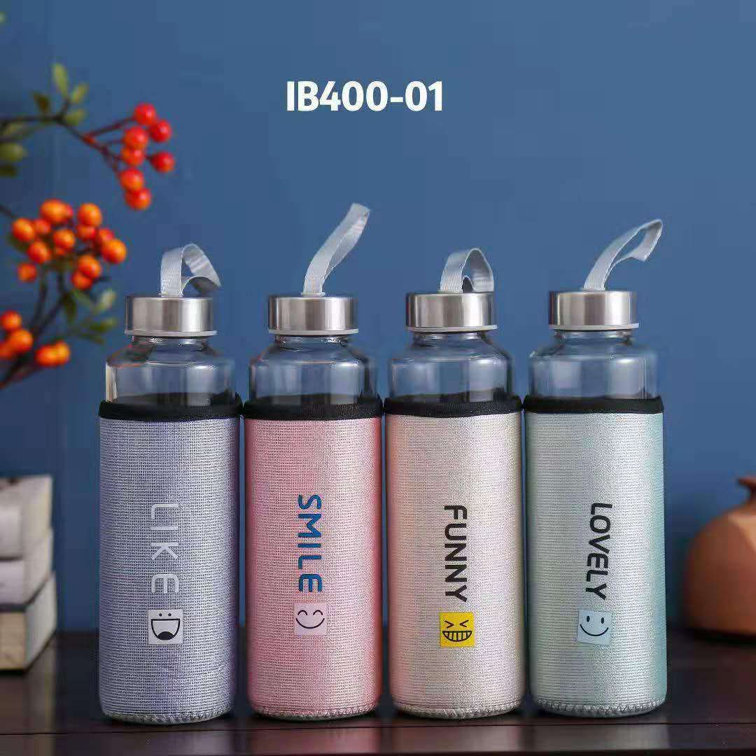 New color shiny silk cloth glass cup, portable single-layer water cup, simple covered tea cup, heat-insulating and anti-drop glass cup