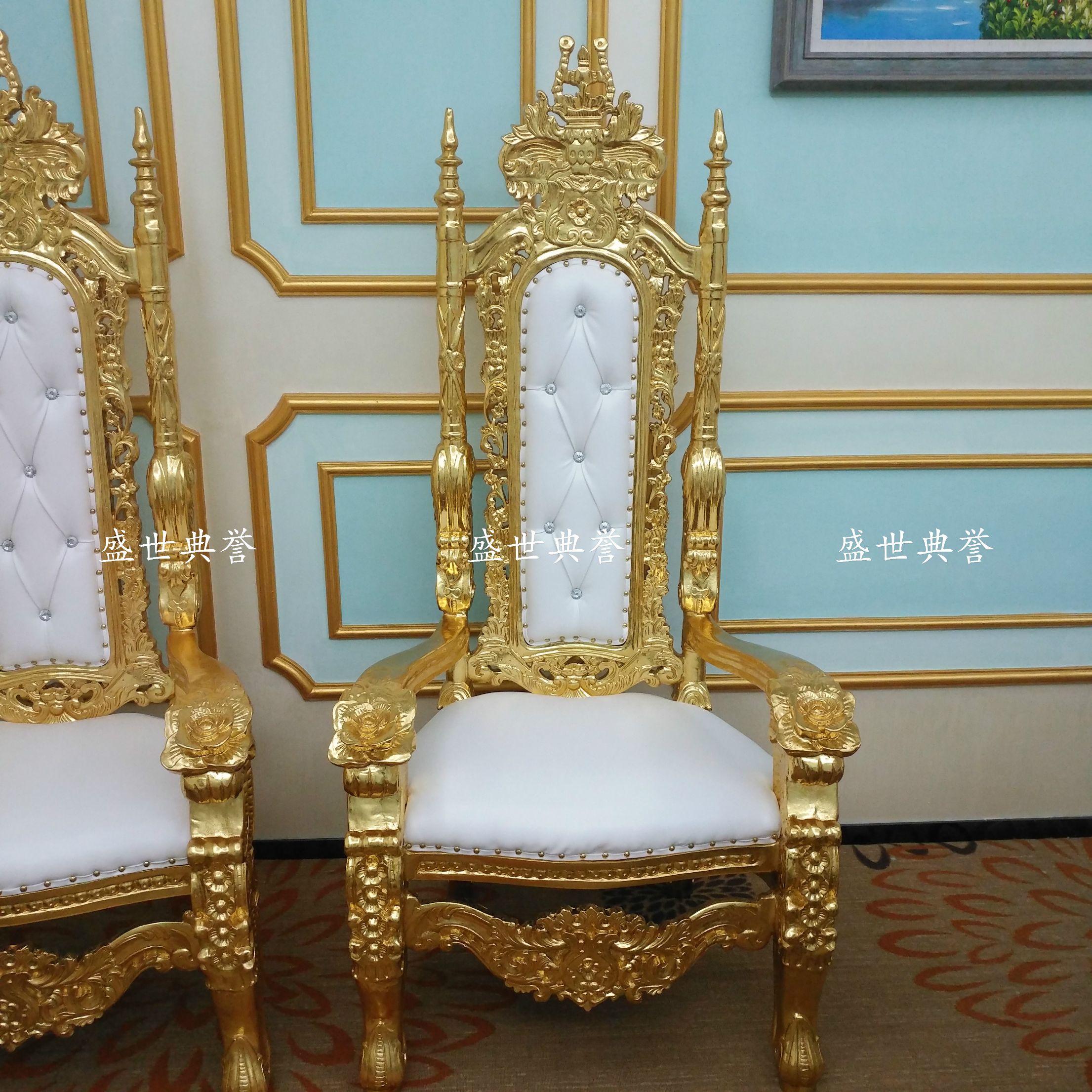 义乌外贸厂家专业定制形象椅国王椅实木雕花婚礼沙发高靠背贵宾椅详情图4