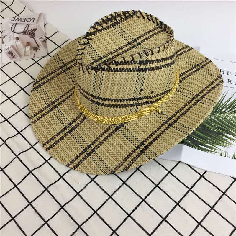 夏天防晒户外遮阳帽子男士礼帽沙滩帽子牛仔帽钓鱼帽大檐出游草帽详情图1