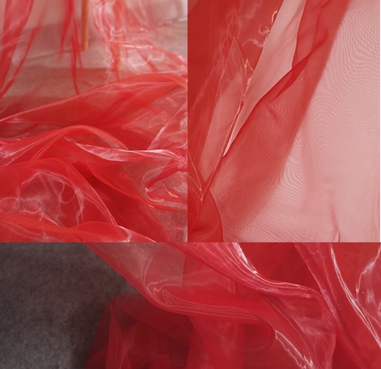 尼龙火红色加密细腻爽滑光感透视欧根纱布婚纱纱布