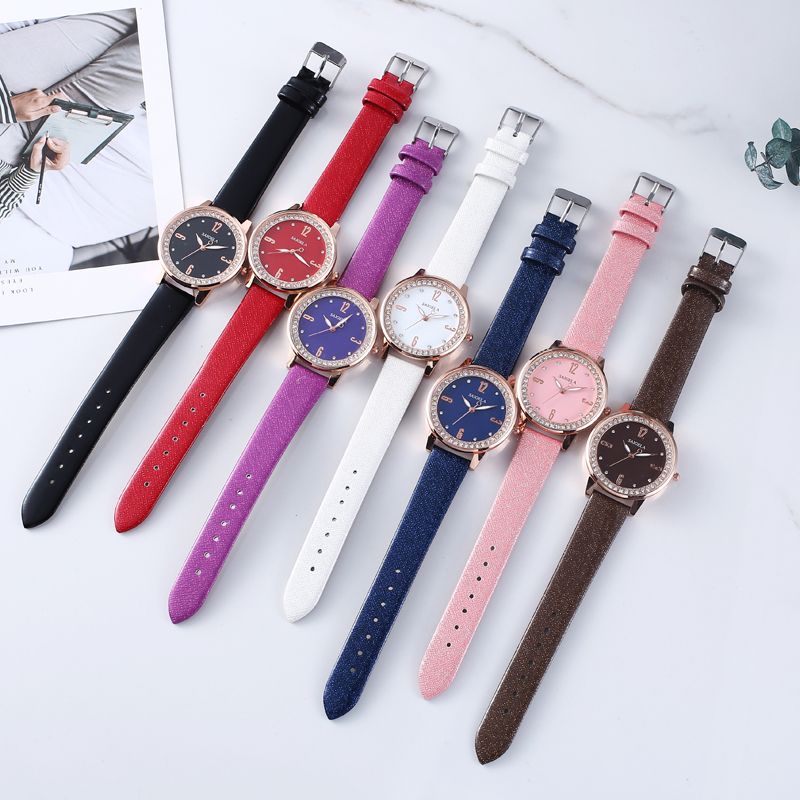 The watch with a leather strap and diamond is generally waterproof detail image 2