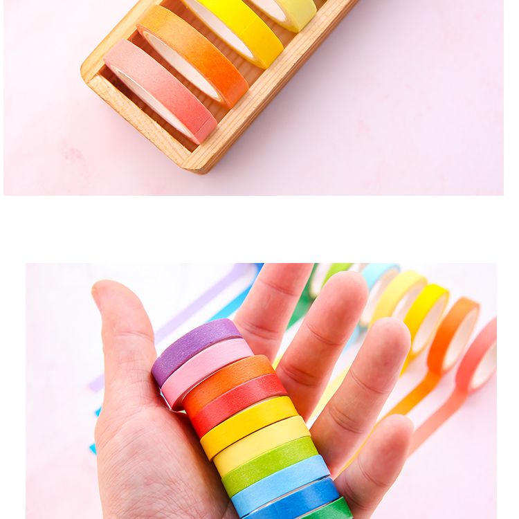 厂家直销 彩虹和纸胶带 10色套装清新糖果色 日本DIY手账装饰贴纸详情图10