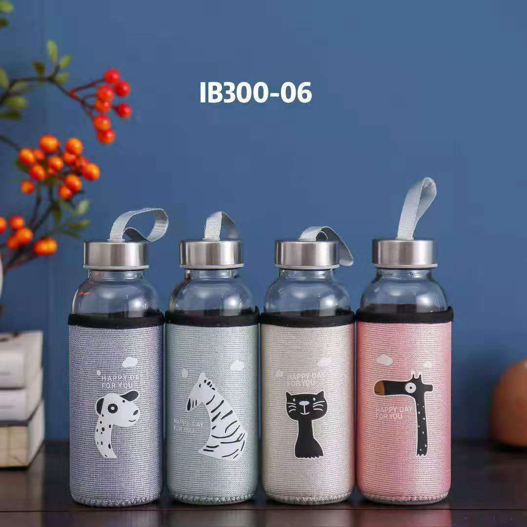 New color shiny silk cloth glass cup, portable single-layer water cup, simple covered tea cup, heat-insulating and anti-drop glass cup, 300ml details Picture
