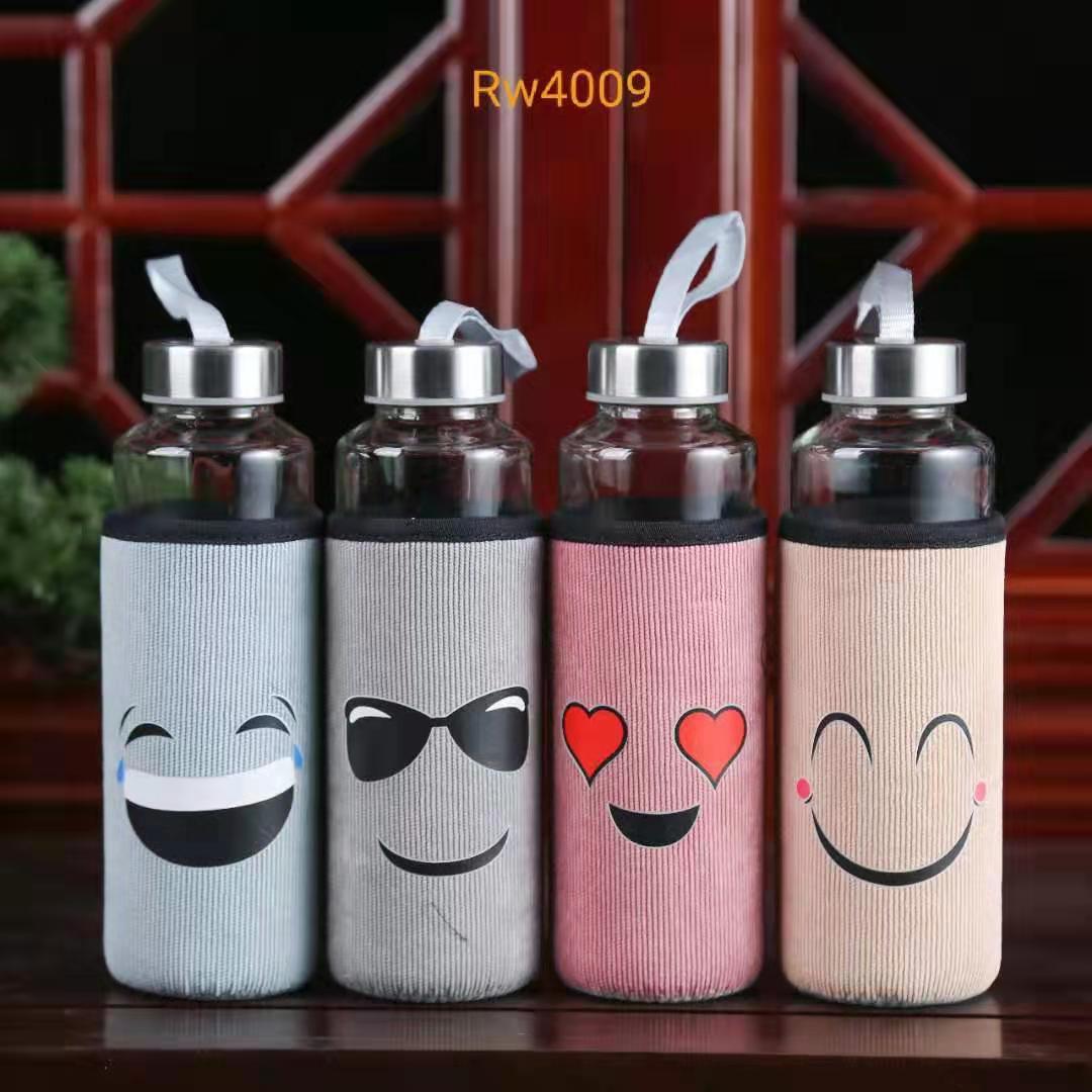 New corduroy glass cup, portable single-layer water cup, simple covered tea cup, heat-insulating and anti-drop glass cup Item Picture