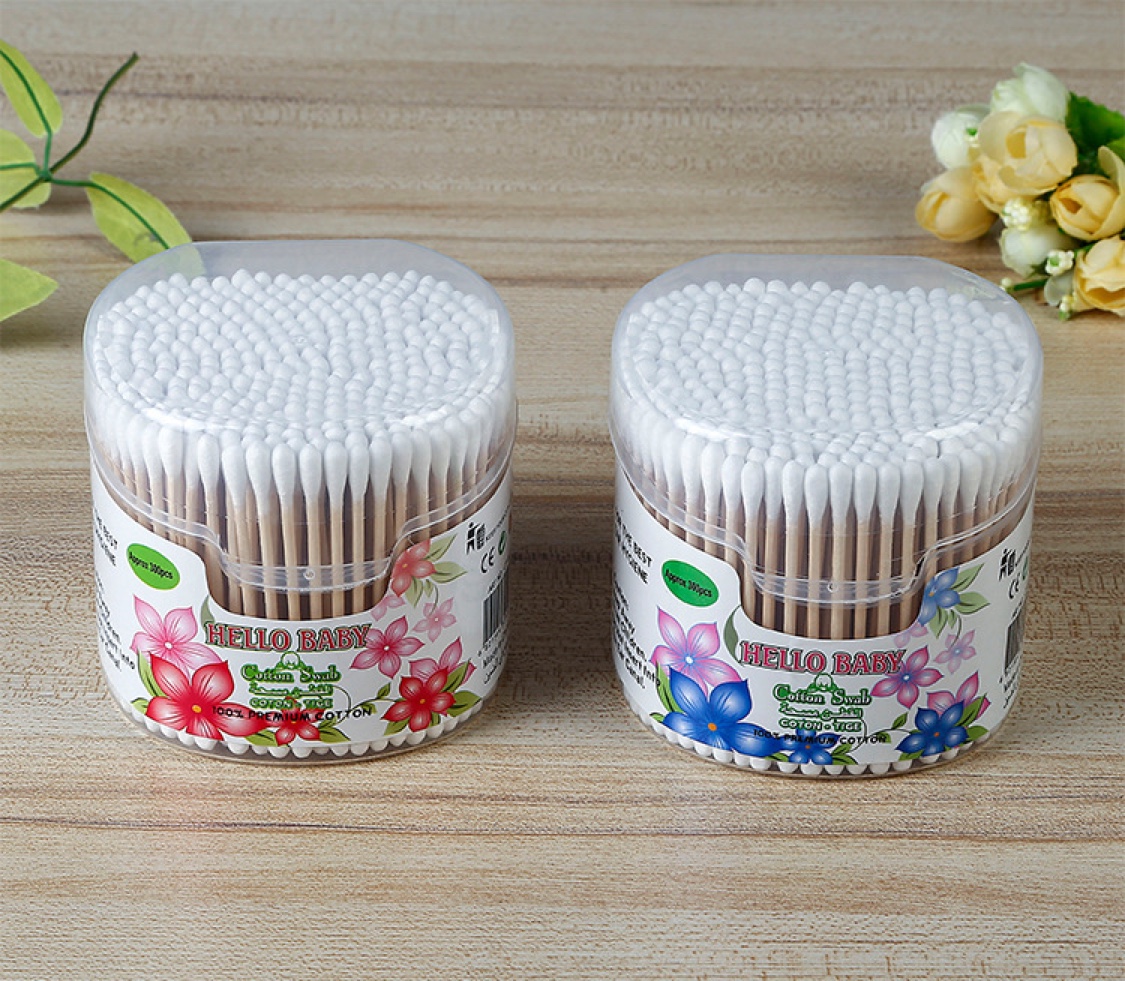 300 One-Piece Square Box Wooden Sticks Cotton Swabs Cotton Swabs Disposable Cleaning Hygiene Makeup Remover Cotton Double Head Absorbent Cotton
