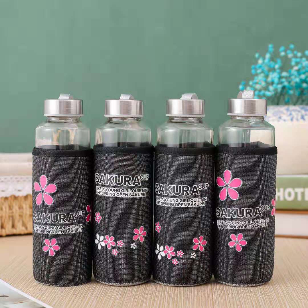 New denim glass cup, portable single-layer water cup, simple transparent covered tea cup, heat-insulating and anti-drop glass cup details Picture