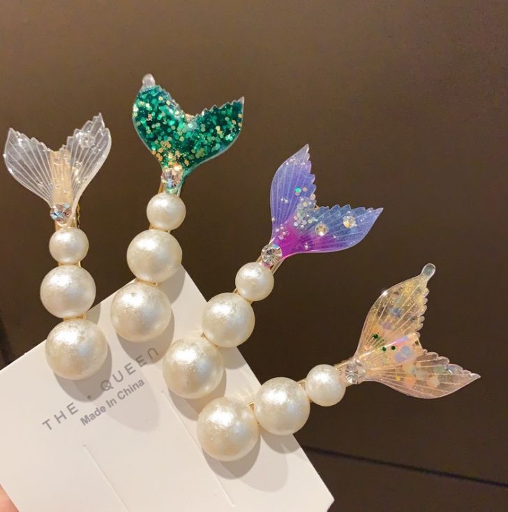 Mermaid princess ~ super fairy fishtail hair clip diamond bangs clip pearl hair clip sweet temperament side clip children thumbnail