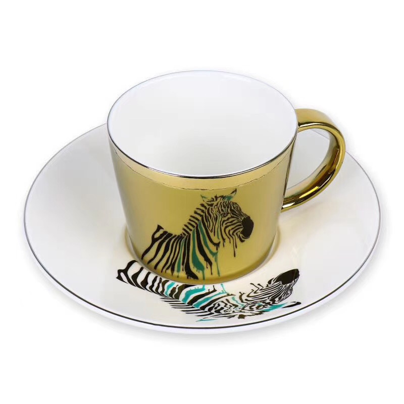 The reflection of the teacup shines brightly