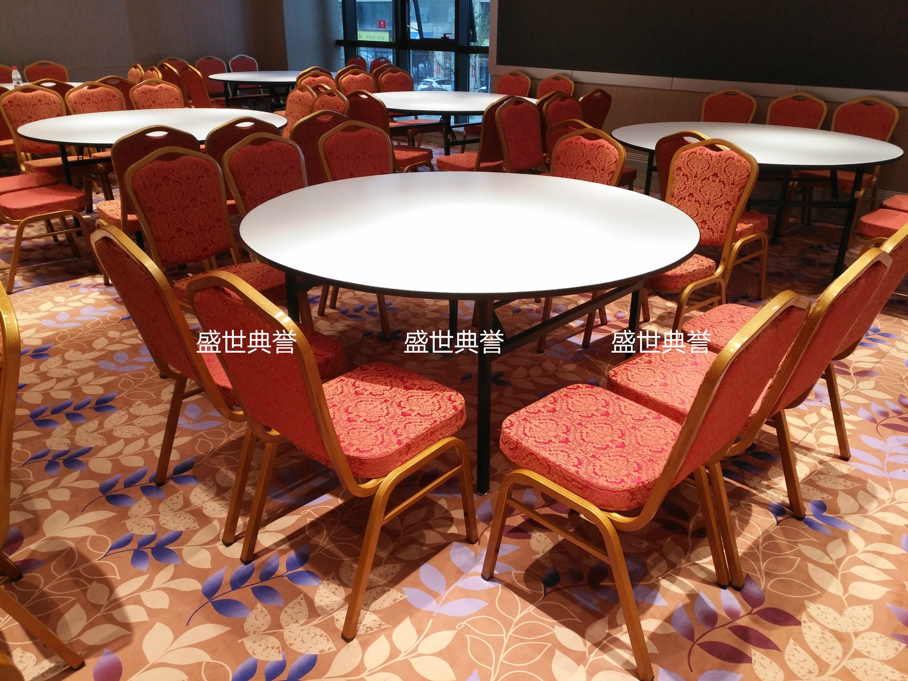 上海酒店餐厅宴会餐桌椅饭店酒席桌椅会议室折叠钢椅金属酒店椅详情图1