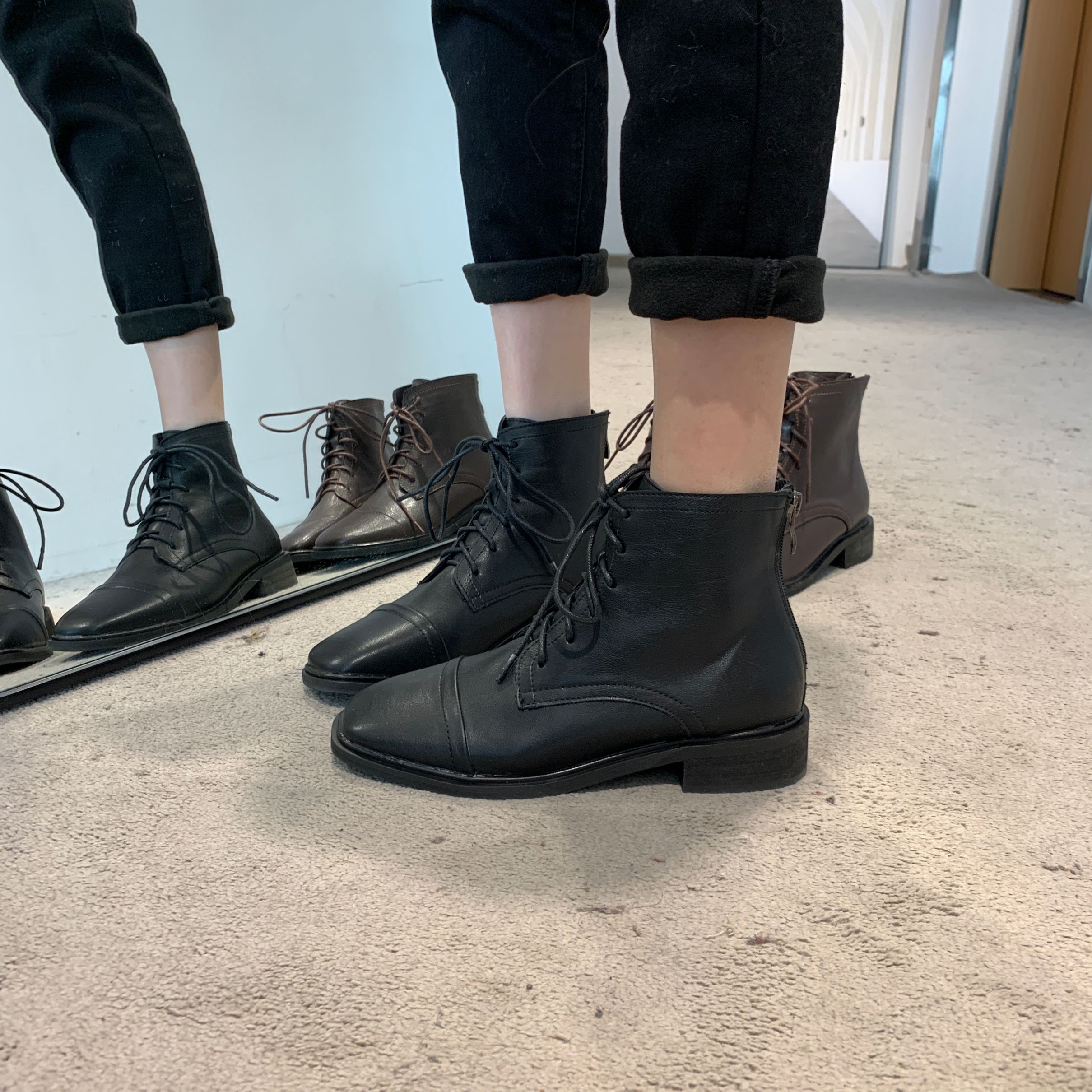 ANN中筒马丁靴女皮质春冬季骑士短靴潮详情图2