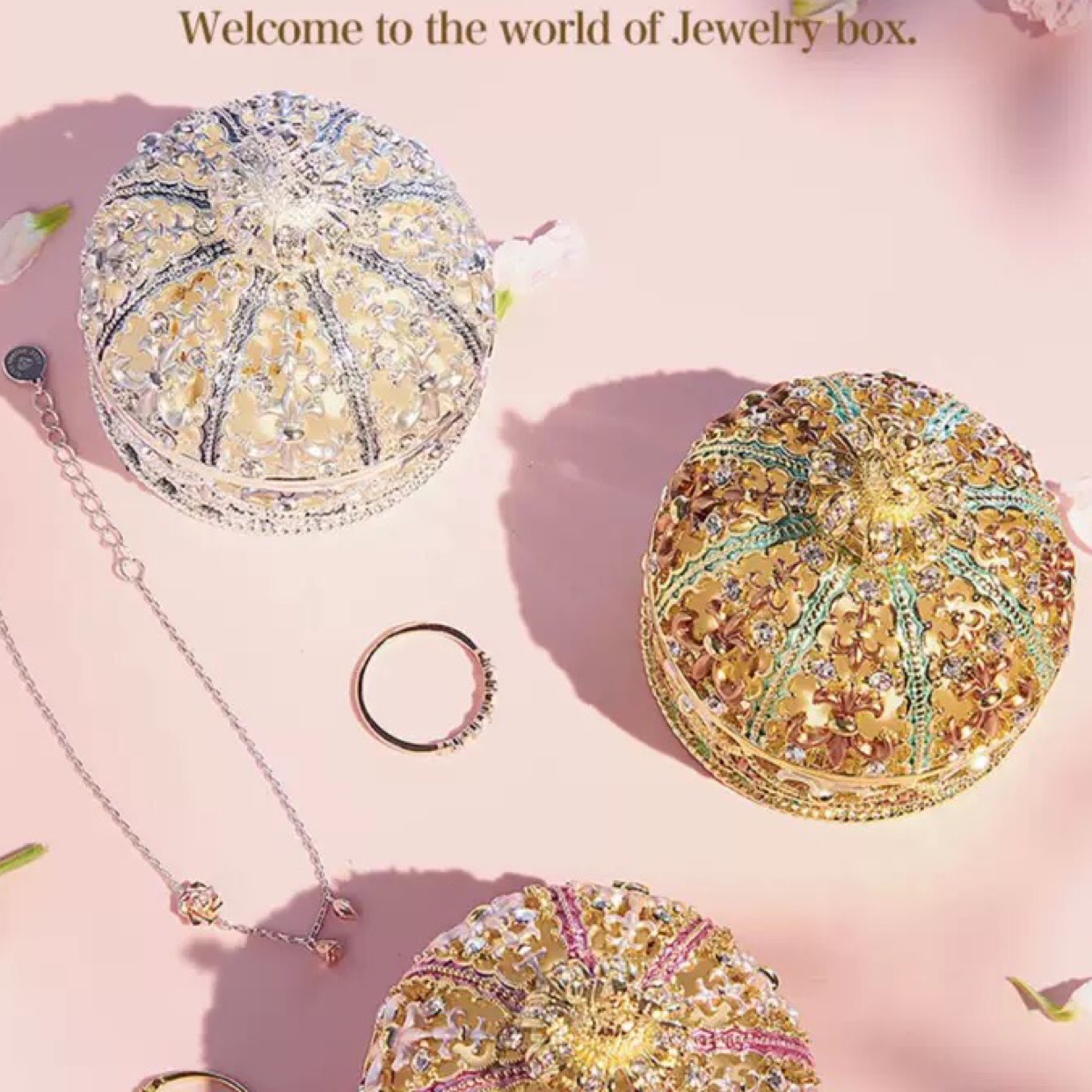 Alloy crown hand-painted dot diamond enamel jewelry box craft display piece details Picture