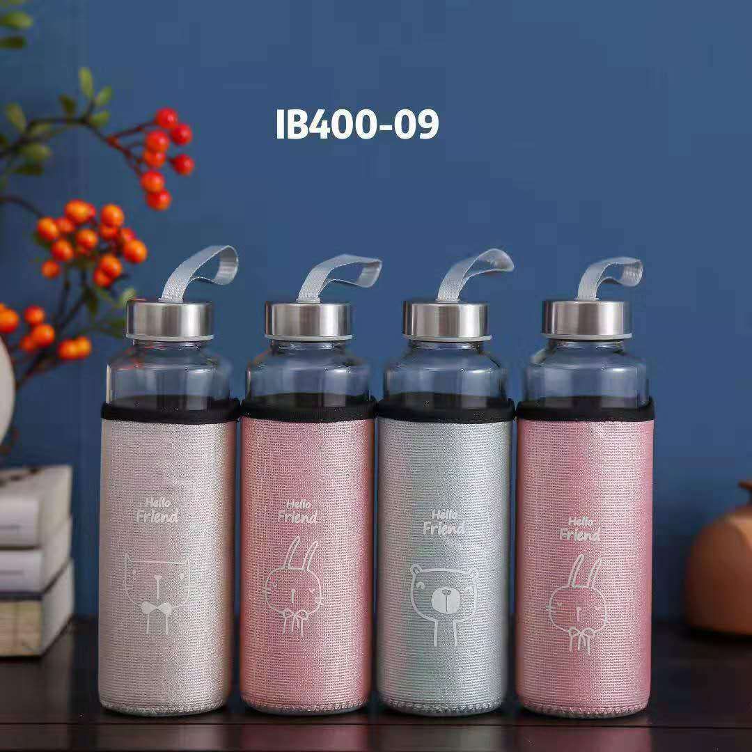 New color shiny silk cloth glass cup, portable single-layer water cup, simple covered tea cup, heat-insulating and anti-drop glass cup Specification image