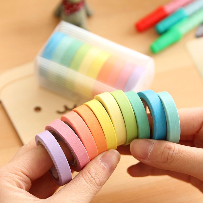 厂家直销 彩虹和纸胶带 10色套装清新糖果色 日本DIY手账装饰贴纸详情图1
